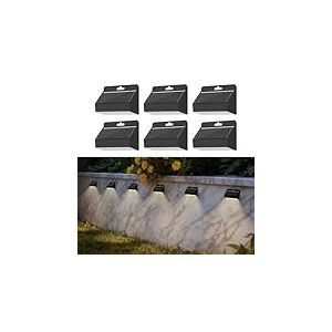 Smiling Shark Lampe Solaire Exterieur, 6 Pièces LED Applique Murale Exterieur Solaire IP65 Étanche Lumières de Clôture Solaires pour Jardin Clôture Escaliers Marches Cour Terrasse, Blanc Chaud