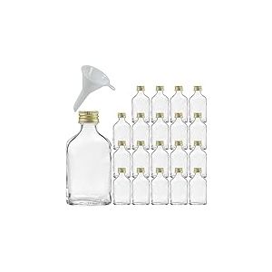 Viva Haushaltswaren Lot de 20 Mini Bouteilles en Verre avec Bouchons &agrave; vis pour 20 ML + Entonnoir &Oslash; 5 cm