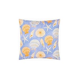 furn. Sea Shells Coussin en Polyester Garni &ndash; R&eacute;versible R&eacute;sistant &Agrave; L Eau Nautique C&ocirc;tier Ext&eacute;rieur Coussin D&eacute;coratif (Bleu - 45x45cm)