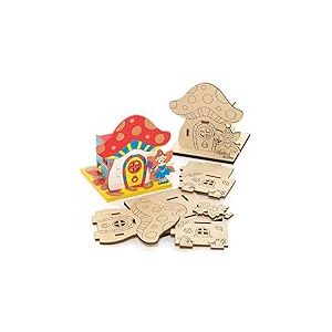 Baker Ross FE653 Porte Bougie Enfant en Bois en forme de Maison de F&eacute;e - Lot de 3, Porte Bougie Decoration, Porte Bougies Decoratif, Loisir Creatif Enfant