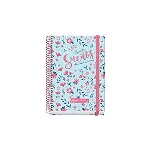 Dohe - Agenda Scolaire 2025 2026 - Jour Page, Taille A5 (15x21 cm), Espagnol et Anglais, Septembre à Juin, Reliure Spirale et Gomme, Couverture Rigide, 4 Pages de Stickers - PRIME Blossom