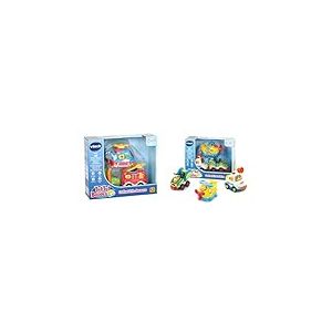 VTech - Tut Tut Bolides, Coffret Trio Secours, 3 Voitures Interactives & Tut Tut Bolides, Coffret Trio Loisirs, 3 Voitures Interactives, Avion à Hélices, Voiture de Police et Quad, Jouet Musical