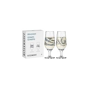 RITZENHOFF 3871003 Lot de 2 verres à liqueur 40 ml – Série temps d'utilisation n° 5 + 6 – Motif eau – rond, bleu et gris – Fabriqué en Allemagne