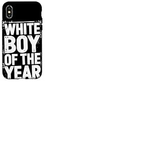 White Boy Of The Year Message Humour Noir Sarcastique Coque pour iPhone X/XS
