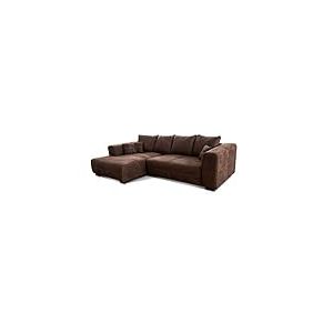 Cavadore Canap&eacute; d'angle Mavericco Canap&eacute; d'angle XXL avec Coussin, Chaise Longue &agrave; Gauche, Style Industriel, 285 x 69 x 170 cm (l x H x P), en Microfibre, Marron fonc&eacute;
