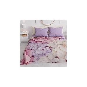 PETTI Artigiani Italiani - Couvre-Lit 160x250 cm Microfibre, Printemps Été, Parure de Lit Légère Simple, Draps Une Personne, Floral Lilas, 100% Fabriqué en Italie