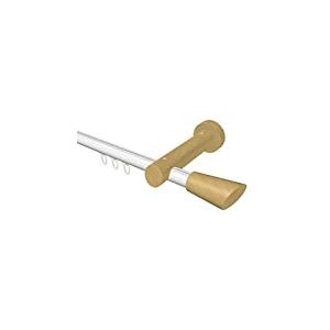 Flairdeco Tringle à Rideau intérieure Ø 20 mm, 1 Voie, Type cône, Aluminium/Bois, Blanc/hêtre, 160 cm