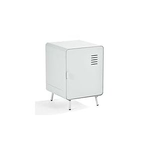 MEUBLE COSY Table de Chevet avec Porte et Deux Étagères Meuble de Rangement Casier en Métal pour Salon Chambre Bureau, Industriel, Blanc, 40x40x57cm