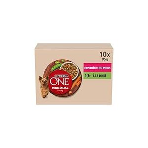 PURINA ONE Mini/Small <10kg Contrôle du Poids | Riche en Dinde avec du Riz | Effilés en Sauce pour Chiens Adultes de Petite Taille | Sachet Repas 10x85g | Lot de 6
