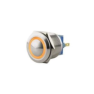 SeKi Bouton poussoir en acier inoxydable - Diam&egrave;tre : 25 mm - Forme de t&ecirc;te bomb&eacute;e - Anneau LED color&eacute; - &OElig;illets &agrave; souder jaunes - Connecteur 0,5 x 2,8 mm - Bouton de sonnette