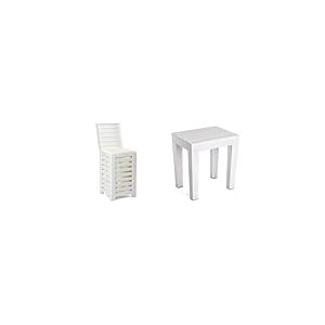 TATAY Panier à linge Lombok, capacité 55L, avec tapa, coloris blanc + Banc rectangulaire en polypropylène texturé blanc, finition effet bois.