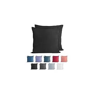Komfortec 100% Coton Jersey Taie d'oreiller - Lot de 2-60x60 cm, Oreiller 150 g/m², Housse de Coussin, Noir