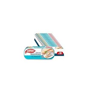 SAUPIQUET - Filets de Maquereaux au Naturel - Riches en Oméga 3 - Produits en Bretagne - Issus d'une Pêche Traçabilité Garantie - 10 Conserves (176 g)