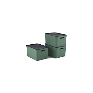 Rotho Jive Dekobox Lot de 3 bo&icirc;tes de rangement 16l avec couvercle, Plastique (PP recycl&eacute;), vert/anthracite, 3x16l (37.5 x 27.8 x 29.8 cm)
