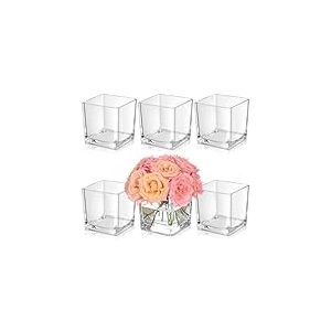 KEYWING Lot de 6 vases carrés en Verre Transparent pour centres de Table, Vase carré en Verre pour Mariage, fête, décoration de Bureau à Domicile