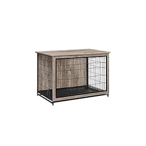 Feandrea Cage pour Chiens, Table d’Appoint, Niche Moderne pour Chiens Jusqu’à 36 kg, Cage pour Chiots, Plateau Amovible, Maisonnette pour Animaux, 2 Portes, Grège PFC004G01