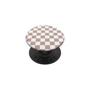 Damier Marron et Blanc - Motif Damier à Carreaux PopSockets PopGrip Adhésif