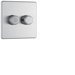 BG Electrical FBS82 Variateur d'intensité intelligent à double paroi, 2 voies, plaque frontale sans vis, plaque plate de qualité supérieure, acier brossé, 200 W