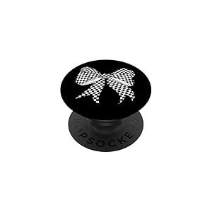 Motif Damier Noir et Blanc avec nœud Coquette pour Fille PopSockets PopGrip Adhésif