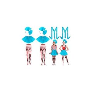 2 Sets Tulle Tutu Costume Set Tulle Tutus Skirts Striped Tights Bow Headband Adjustable Suspenders for Party Cosplay Costume (Medium)
