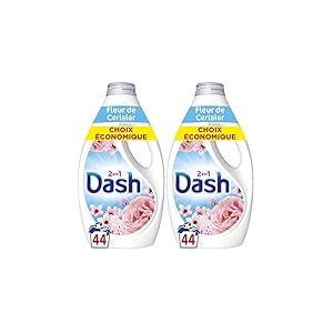 Dash 2en1 Lessive Liquide Fleurs de Cerisier et Eau de Rose, 44 Lavages, Avec Plus de Fraîcheur Lenor, Nettoyage en Profondeur, Idéale pour Prétraitement, Fabriquée en France (Lot de 2)