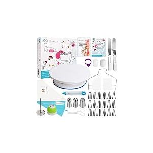 Wenburg Kit gateau patisserie debutants et professionnels - 51 pi&egrave;ces - Plateau tournant patisserie 360&deg; pour la d&eacute;coration g&acirc;teau - Kit p&acirc;tisserie de qualit&eacute; avec accessoires (Delight)