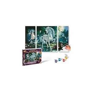 Schipper 609260866 Peinture par numéros - Licorne dans la forêt enchantée - Images pour Adultes - avec pinceaux et peintures acryliques - Triptyque - 50 x 80 cm