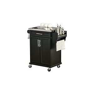 HOMCOM Dessert Cuisine desserte à roulettes îlot Central Cuisine avec Plateau en Acier INOX, étagère réglable, tiroir, Porte-épices, Porte-Couteaux, 83,5 x 45,7 x 90,5 cm, Noir
