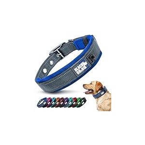 Black Rhino The Comfort Collar - Collier pour Chien de Toute Race - Rembourr&eacute; en n&eacute;opr&egrave;ne Ultra Doux - Robuste, r&eacute;glable, r&eacute;fl&eacute;chissant et r&eacute;sistant aux intemp&eacute;ries (L, Bleu Sport/Noir)