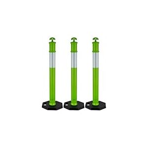 VEVOR Poteau de Signalisation 3PCs 114 cm, Balise de D&eacute;limitation avec Base Lest&eacute;e et Bandes R&eacute;fl&eacute;chissantes, D&eacute;lin&eacute;ateur de Circulation pour Contr&ocirc;le des Foules, Chantier Stationnement, Vert