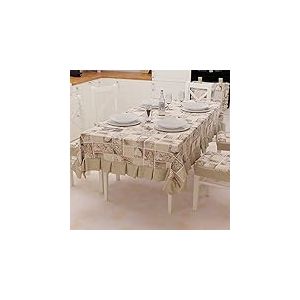 PETTI Artigiani Italiani - Nappe de Table en Plastique avec Volants - Nappe d'extérieur imperméable en Coton - Motif Lidia Beige - 6 Places (140 x 180 cm) - 100% fabriquée en Italie