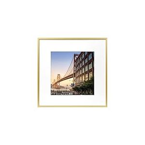 Frametory, Lot de 1 cadre photo en aluminium, passe-partout amovible pour photo de 20,3 x 20,3 cm, m&eacute;tal durable, verre v&eacute;ritable, crochet en dents de scie pour accrochage mural, 31 x 31 cm, dor&eacute;