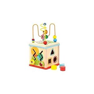 Bino World of Toys Cube Moteur avec Horloge, Jouet pour Enfants à partir de 1 an (Jouet en Bois avec 5 Options de Jeu différentes, favorise la motricité, Design adapté aux Enfants), Multicolore