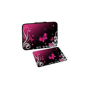 PEDEA Motif Housse de Protection pour Ordinateur Portable jusqu'à 39,6 cm avec Tapis de Souris, Grenouille Vert 15.6 inch with Mouse Pad Papillon