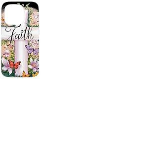 Faith-Cross Papillons floraux Christ Fleurs Religieuse Fille Coque pour iPhone 15 Pro