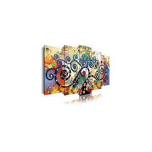 DekoArte 486 - Impression Sur Toile Moderne D'Images Artistiques | Toile Décorative Pour Votre Salon Ou Votre Chambre | Style Art Abstrait Arbre De La Vie Gustav Klimt Rouge | 5 Pièces 150 x 80 cm