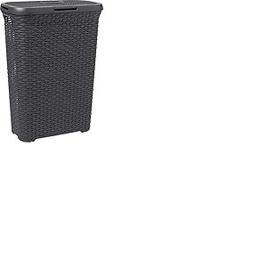 CURVER Coffre à Linge Sale Style 40L avec Couvercle - Aspect Rotin Texturé, Bonne Aération - Poignées Ergonomiques - Pour Salle de Bain ou Buanderie - 44,7 x 26,5 x 61,5 cm - Anthracite
