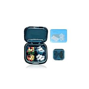 Pilulier de Poche Transparent avec Etui Cadeau, Pilulier &agrave; 4 Compartiments, Organisateur de M&eacute;dicaments en Plastique de Qualit&eacute; Alimentaire