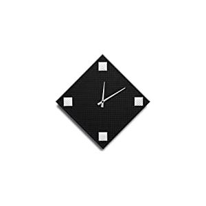 Mareli Horloge Murale, Largeur 42 x 42 cm, Cadran en Bois de 4 mm recouvert de Papier gaufré Noir avec Application de 4 Clous en métal émaillé coloré, Noir et Blanc, côté Losange 30
