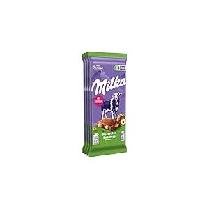 Milka - Tablette Chocolat au Lait et Noisettes Entières - Idéale à Partager au Goûter - 4 Tablettes (100 g)
