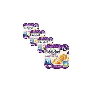 Blédina - Blédichef - Repas Bébé 12 Mois - Plats Bébé - Crémeux de Potiron et Panais; Boulghour et fromage Kiri - Petits Morceaux - Dès 12 Mois - Lot de 8 Assiettes de 230g