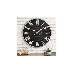 Glitzhome Grande Horloge Murale d&eacute;corative surdimensionn&eacute;e en Bois Rustique et galvanis&eacute; pour d&eacute;coration d'int&eacute;rieur, 70 cm, Noir