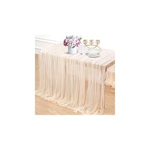LuoluoHouse Nappe de Table en Perles Champagne : Chemin de Table de Mariage en Tulle de 3 m pour fête, fête prénuptiale, Voile d'arche de Mariage, décoration de Table en Dentelle, 152,4 x 304,8 cm