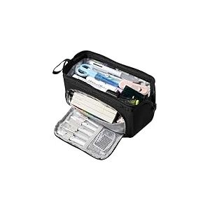 Diboniur Trousse &agrave; Crayons Scolaire Enfant, Grande Capacit&eacute; avec 3 Compartiments, Papeterie Aesthetic Fourniture Scolaire Trousse Organisateur (Noir)