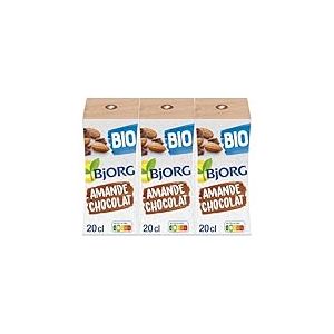 Bjorg Lait D'Amande Chocolat Bio - 100% Végétal - Pauvre En Acides Gras Saturés - 3 Mini Briques De 20 Cl - Lot De 4