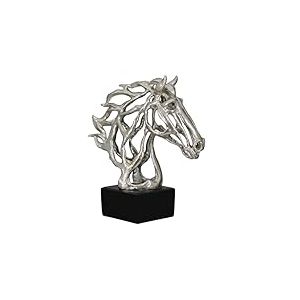 Casablanca Sculpture de Cheval en r&eacute;sine synth&eacute;tique - Argent&eacute; - Aspect m&eacute;tallique - Forme de Cheval - Hauteur 40 cm x Largeur 31 cm - T&ecirc;te de Cheval