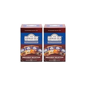 Ahmad Tea Decaffeinated Indulgent Selection | Th&eacute; d&eacute;caf&eacute;in&eacute; | Vanille, caramel doux, chocolat et noisette, &eacute;pices &agrave; la cannelle &ndash; 20 sachets de th&eacute; (Lot de 2)