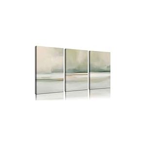 Toile murale abstraite &agrave; 3 panneaux &ndash; Impressions sur toile vert sauge moderne neutre &ndash; Affiches minimalistes pour la d&eacute;coration murale d'int&eacute;rieur : salon, chambre &agrave; coucher &ndash; 30,5 x 40,6 cm