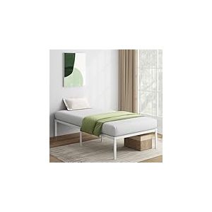 Novilla Cadre de lit Plateforme en métal pour Matelas de 90 x 200 cm, Hauteur de Rangement sous Le lit 30.5cm, Cadre métallique, Pas Besoin de sommier, Assemblage Facile, Blanc