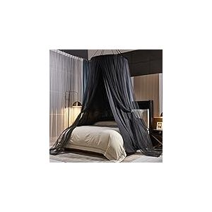 Kertnic Ciel de lit Luxueux pour Filles et Adultes, Grand Rideau de lit élégant Double Couche, Rideau de lit à baldaquin Rond en Dentelle avec dôme de Princesse (Noir)